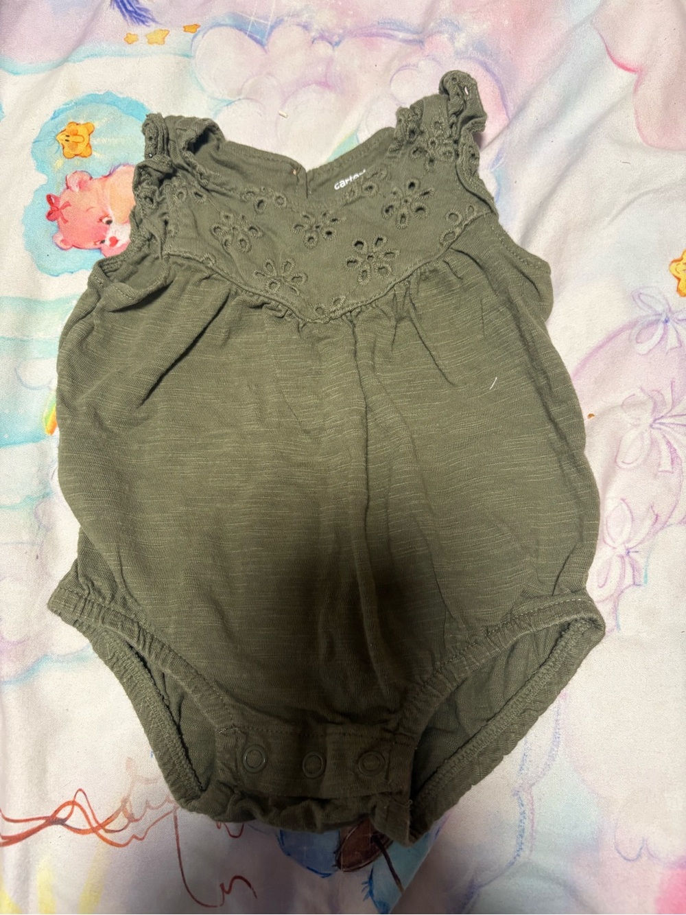 7/$30 Carter's Olive Green Eyelet Romper One-Piece